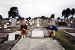 Jonathan & Michael Devereux, 2nd cousins on Gt. Grandmother's grave, Christchurch, N.Z. 1995. Mother of 14 Buttle children 1870 - 1896 Enniscorthy.