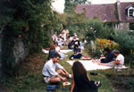 Birthday picnic lunch on the rose terrace 1989. Great helpers Nick & June in forefront.