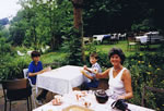 Mary Snell Mead resident 1970 back for tea with her two sons in 1988!
