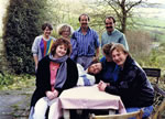 Winter Teas on Sundays at the house produced 80-100 customers regularly 1988-91 with log fires in the 1682 fireplaces and hot crumpet added to normal menu!! This pic shows 4 happy early-comers in front (one ABBA lookalike! and where are they now?!) with staff behind... Zoe, Fiona, J. and Nick who not only designed our 'Meadia' menus with monthly 'country file' but ran the Quedam competion for Yeovil's new shopping mall previously.