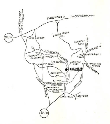 Main map showing how to get to the Mead Tea Gardens from the 1923 to 1947 Original Brochure
